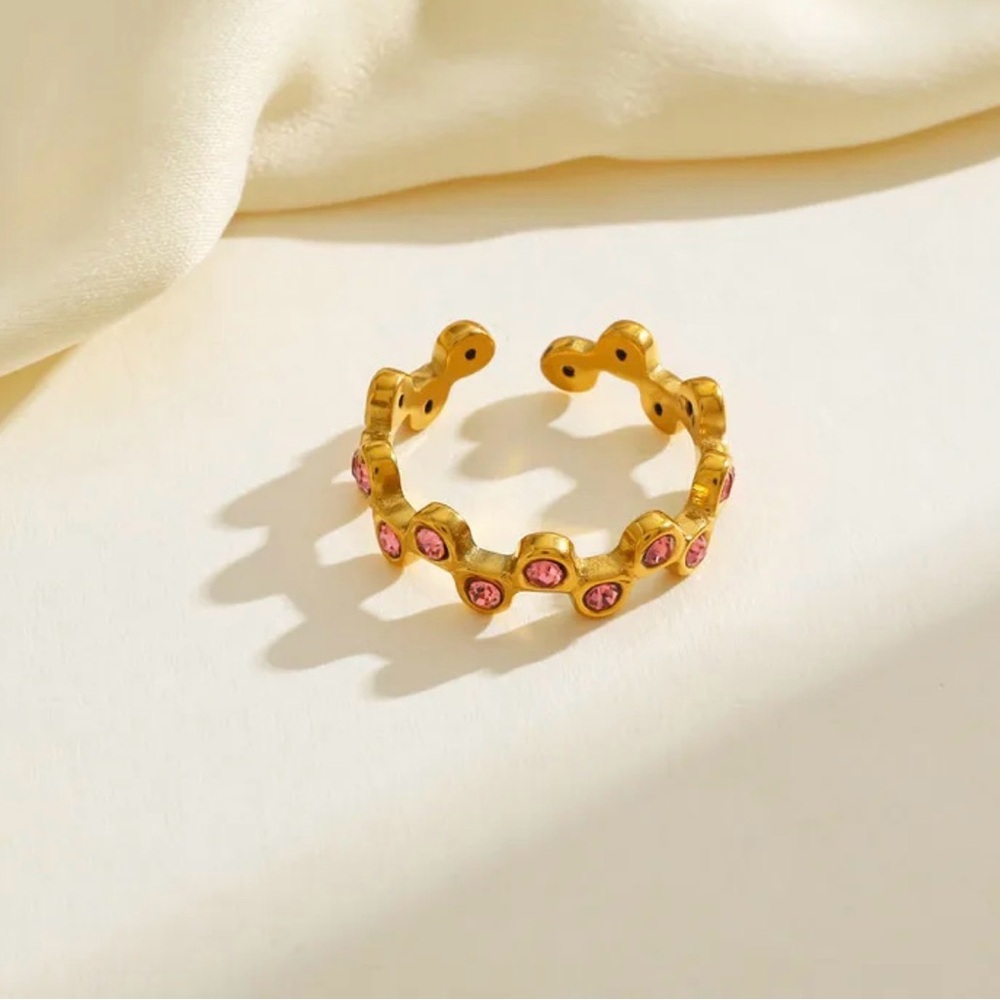 Pink Bezel Open Ring • PVD Gold Stainless Steel - Picture 2 of 2